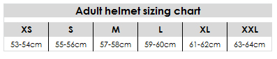 Adult helmet sizing chart